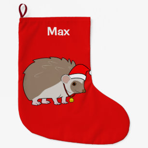 Hedgehog with Santa Hat Name Customizable Large Christmas Stocking