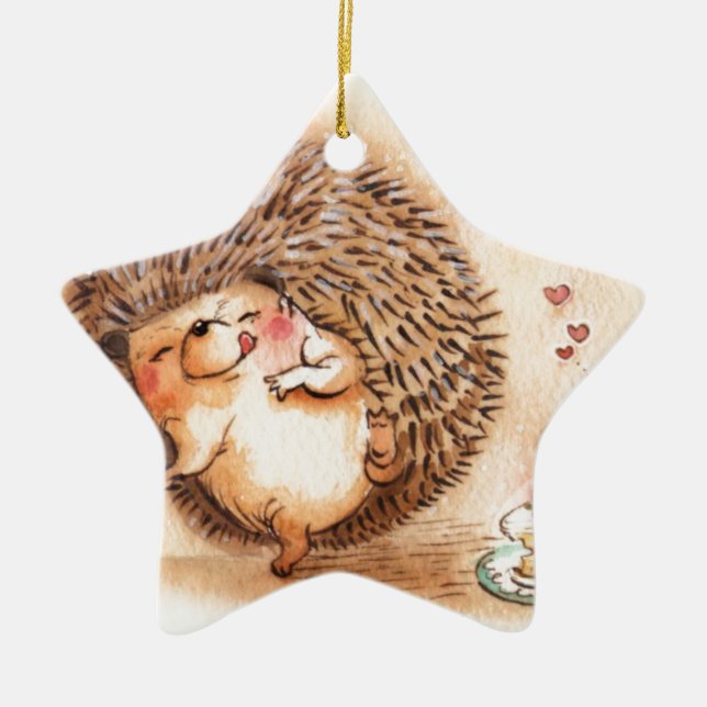Hedgehog YUM! Ceramic Ornament (Front)