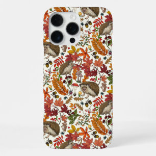 Hedgehogs and autumn forest flora on ivory iPhone 16 pro max case