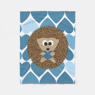 Hedgehogs and Blue Hearts Fleece Blanket