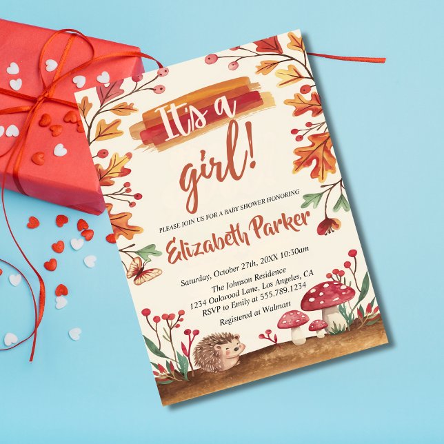 Hedgehogs and Mushrooms Fall Woodland Baby Shower Invitation (Creator Uploaded)