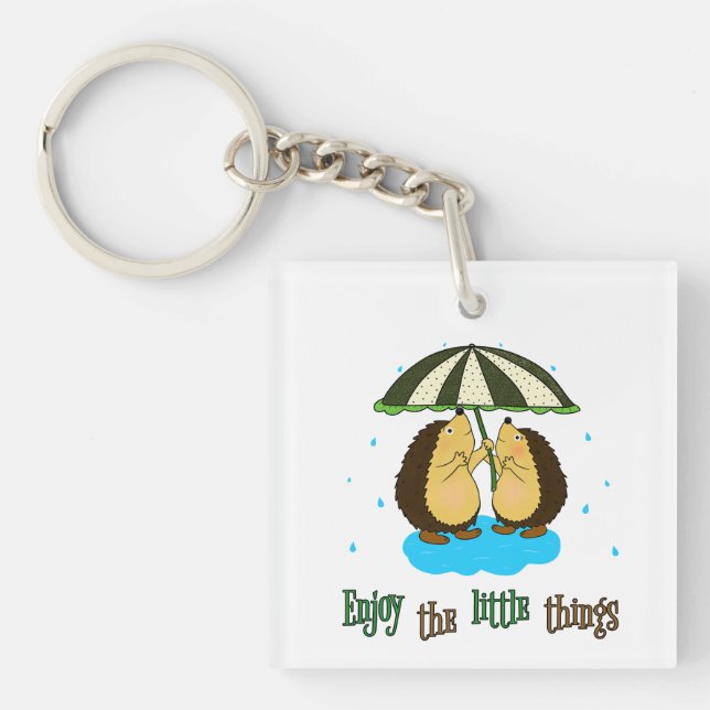 Hedgehogs and rain keychain (Front)