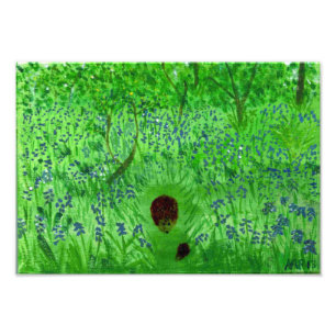 Hedgehogs Bluebell Woodland Painting Photo Print
