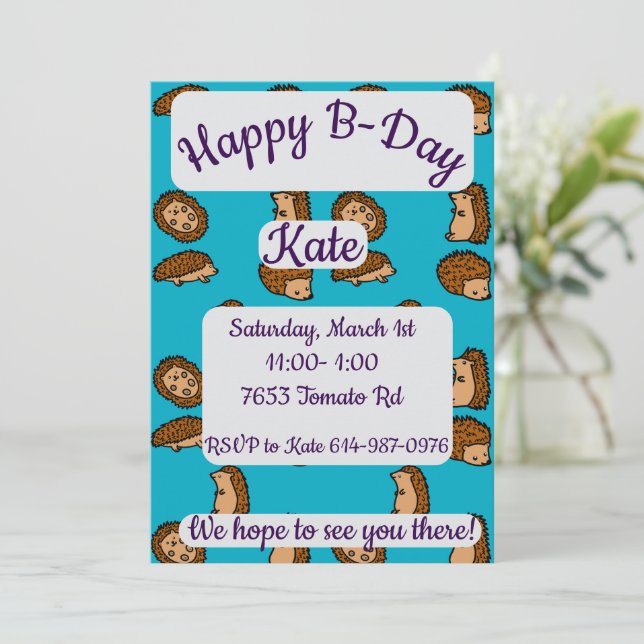 Hedgehogs Happy Birthday Invitation (Standing Front)