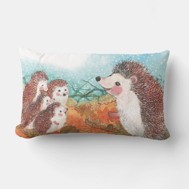Hedgehogs Illustration  Lumbar Pillow (Front)