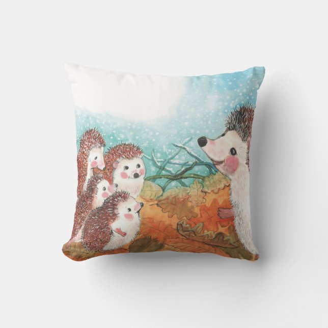 Hedgehogs Illustration   Throw Pillow (Front)