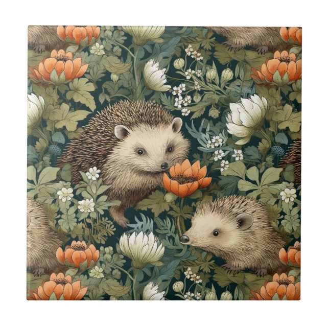Hedgehogs in an Old English Garden Tile (Front)