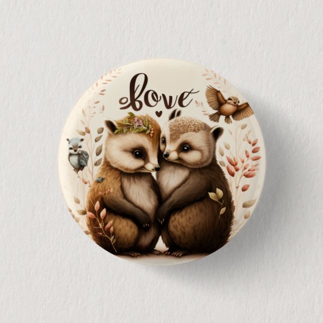  hedgehogs in love 1 inch round button (Front)