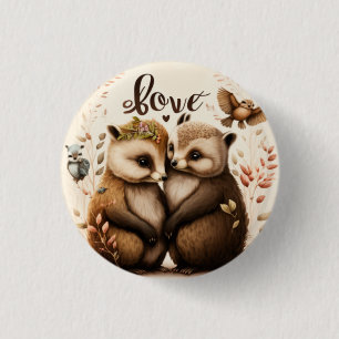  hedgehogs in love   1 inch round button