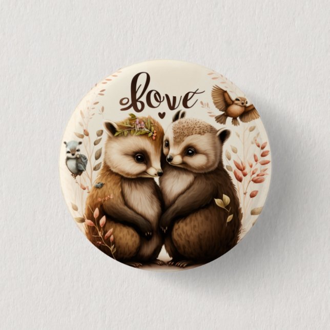  hedgehogs in love   1 inch round button (Front)