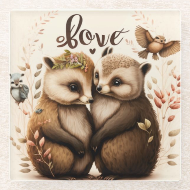  Hedgehogs in love         Coaster (Front)