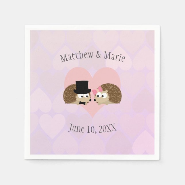 Hedgehogs in Love Hedgehog Wedding Napkin (Front)