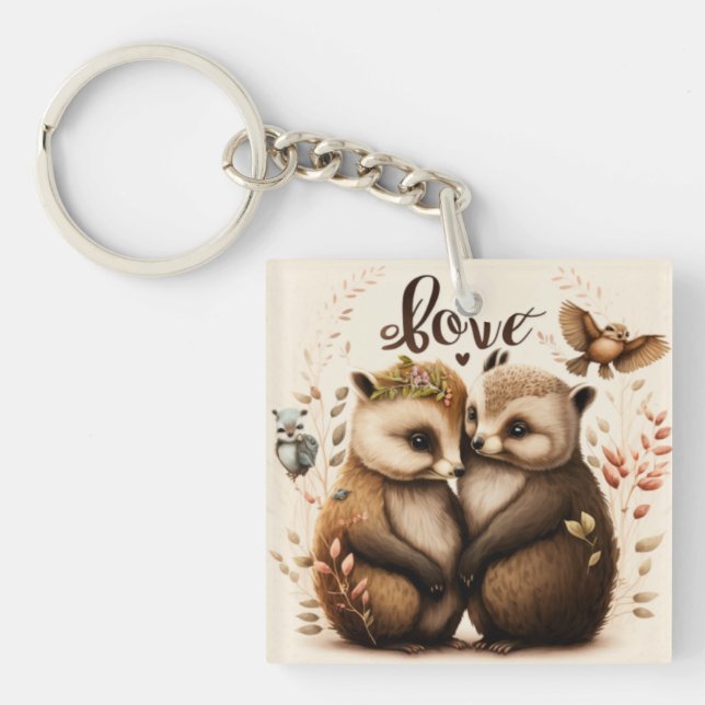 hedgehogs in love    keychain (Front)