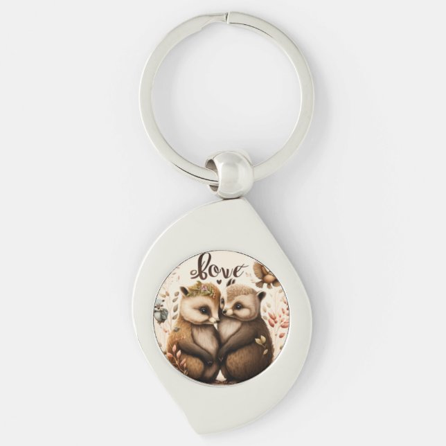  hedgehogs in love    keychain (Front)