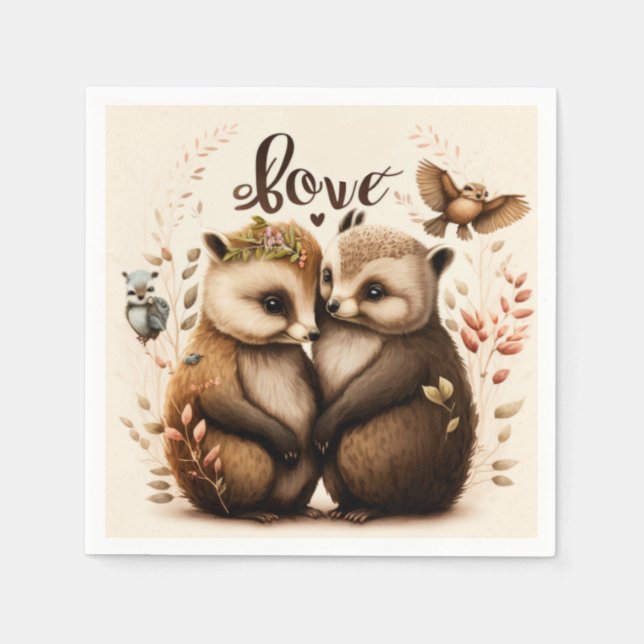  hedgehogs in love    napkin (Front)