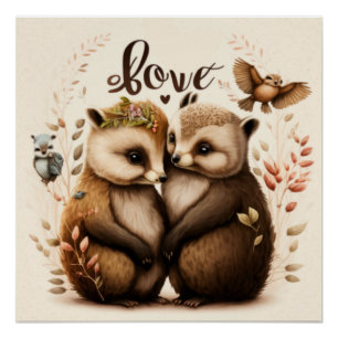  hedgehogs in love poster