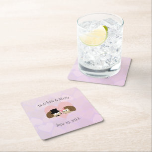 Hedgehogs in Love  Square Paper Coaster