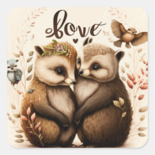  hedgehogs in love square sticker