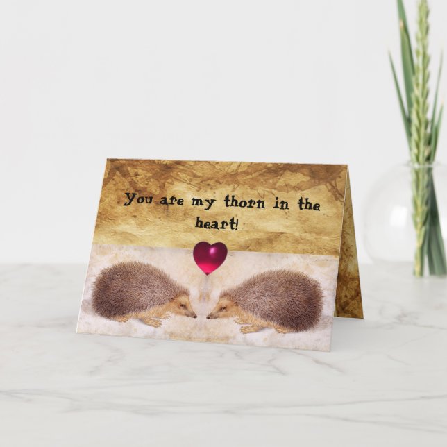 HEDGEHOGS IN LOVE Valentine's Day Parchment Holiday Card (Front)