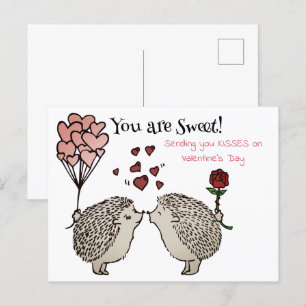 Hedgehogs Kissing Valentine's Love Holiday Postcard