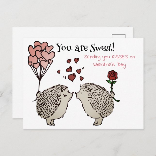 Hedgehogs Kissing Valentine's Love Holiday Postcard (Front/Back)