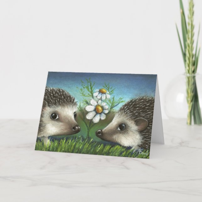 Hedgehogs on a date card (Front)