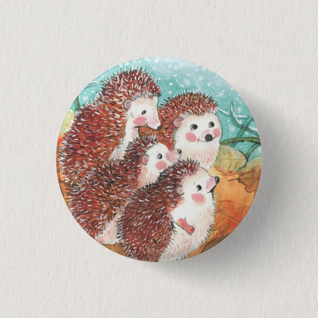 Hedgehogs talking to each other Illustration   1 Inch Round Button (Front)