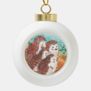 Hedgehogs talking to each other Illustration Ceramic Ball Christmas Ornament