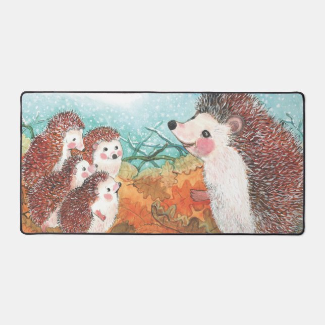 Hedgehogs talking to each other Illustration  Desk Mat (Front)