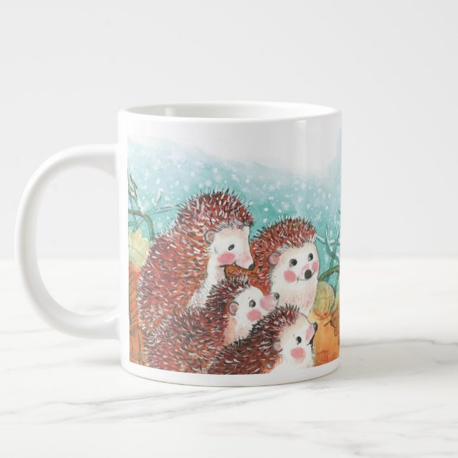 Hedgehogs Talking to Each Other Illustration Large Coffee Mug (Left)