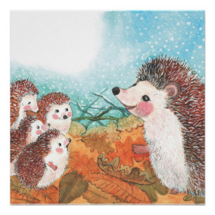 Hedgehogs talking to each other Illustration  Poster