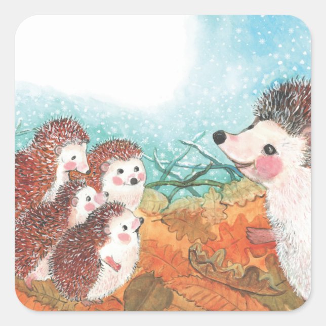 Hedgehogs talking to each other Illustration Square Sticker (Front)