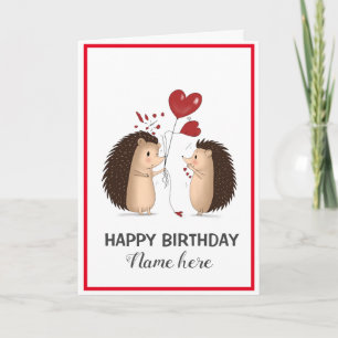 Hedgehogs with Heart Balloons Birthday Card