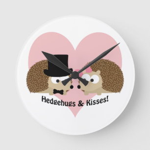 Hedgehugs and Kisses Hedgehog Couple Round Clock