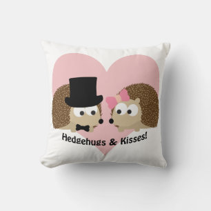 Hedgehugs and Kisses Hedgehog Couple Throw Pillow