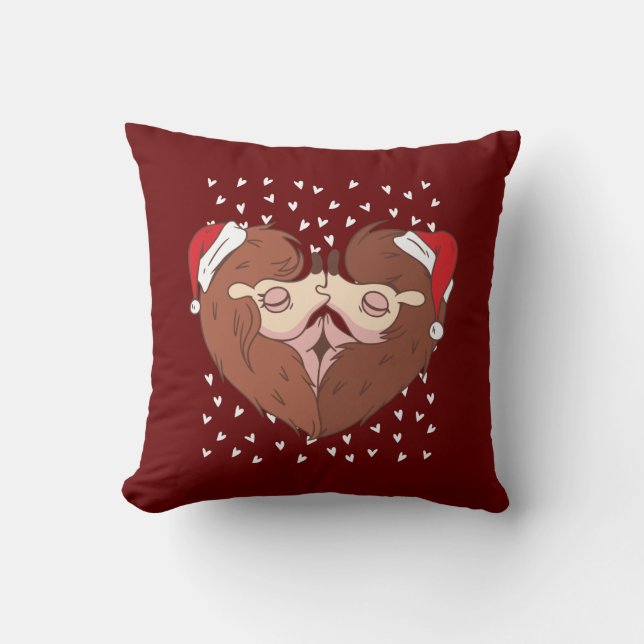 Hedgeog Christmas Kisses Throw Pillow (Front)