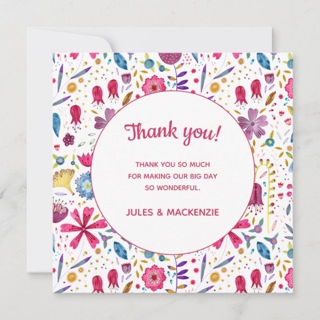Hedgerow Flowers Watercolor Wedding Thank You Card (Front)