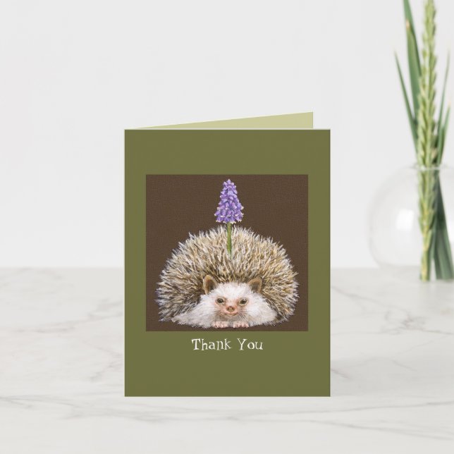 hedghog with grape hyacinth Thank you notecard (Front)