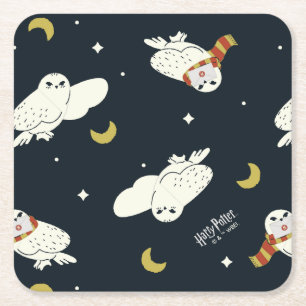 Hedwig Nighttime Moonlight Pattern Square Paper Coaster