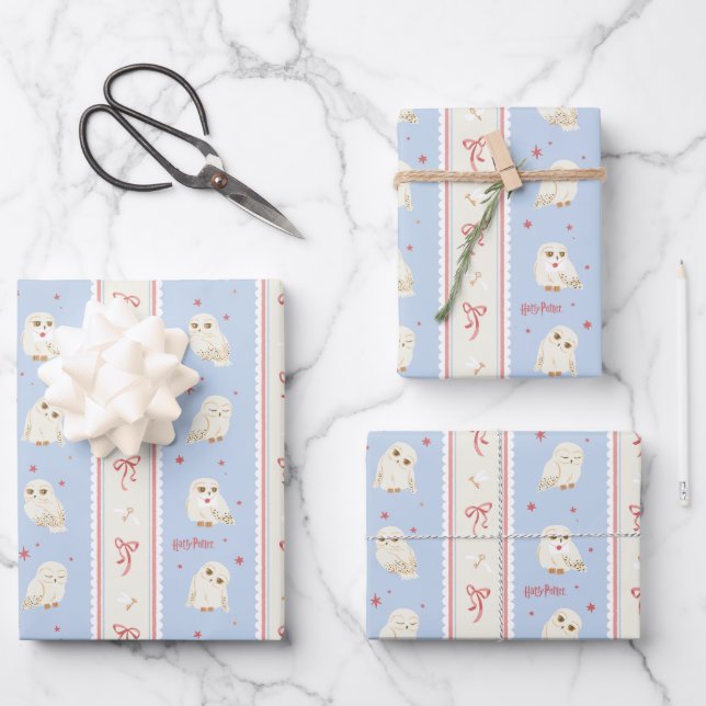 Hedwig Owl Post Stripe Pattern Wrapping Paper Sheet (Front)