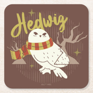 Hedwig Whimsical Forest Drawing Square Paper Coaster