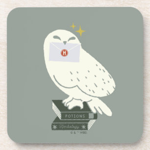 Hedwig With Letter Whimsical Drawing Coaster