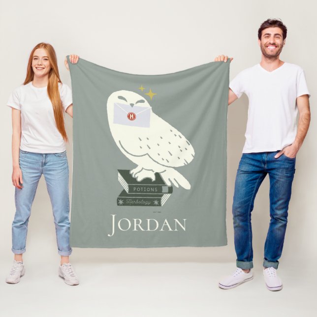 Hedwig With Letter Whimsical Drawing Fleece Blanket (In Situ)