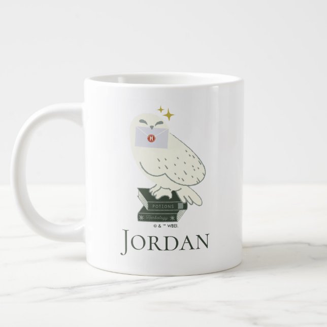 Hedwig With Letter Whimsical Drawing Large Coffee Mug (Left)