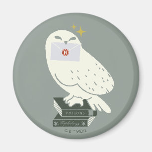 Hedwig With Letter Whimsical Drawing Magnet