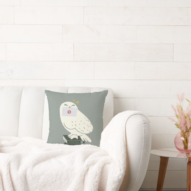Hedwig With Letter Whimsical Drawing Throw Pillow (Couch)