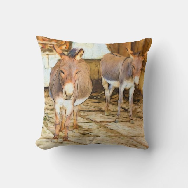 Hee Haw Donkeys Throw Pillow (Front)