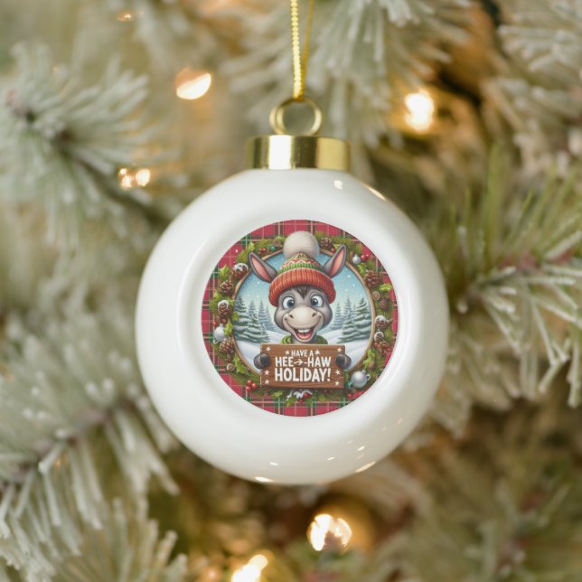 Hee-Haw Holiday!" - Cheerful Donkey Christmas Ceramic Ball Christmas Ornament (Tree)