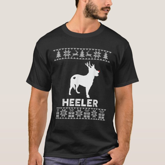 Heeler Dog Lover Christmas Reindeer Ugly Christmas T-Shirt (Front)