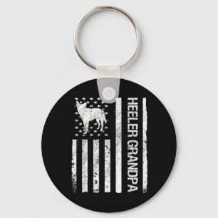 Heeler Grandpa Usa Flag Cattle Dog Owner Dog Lover Keychain